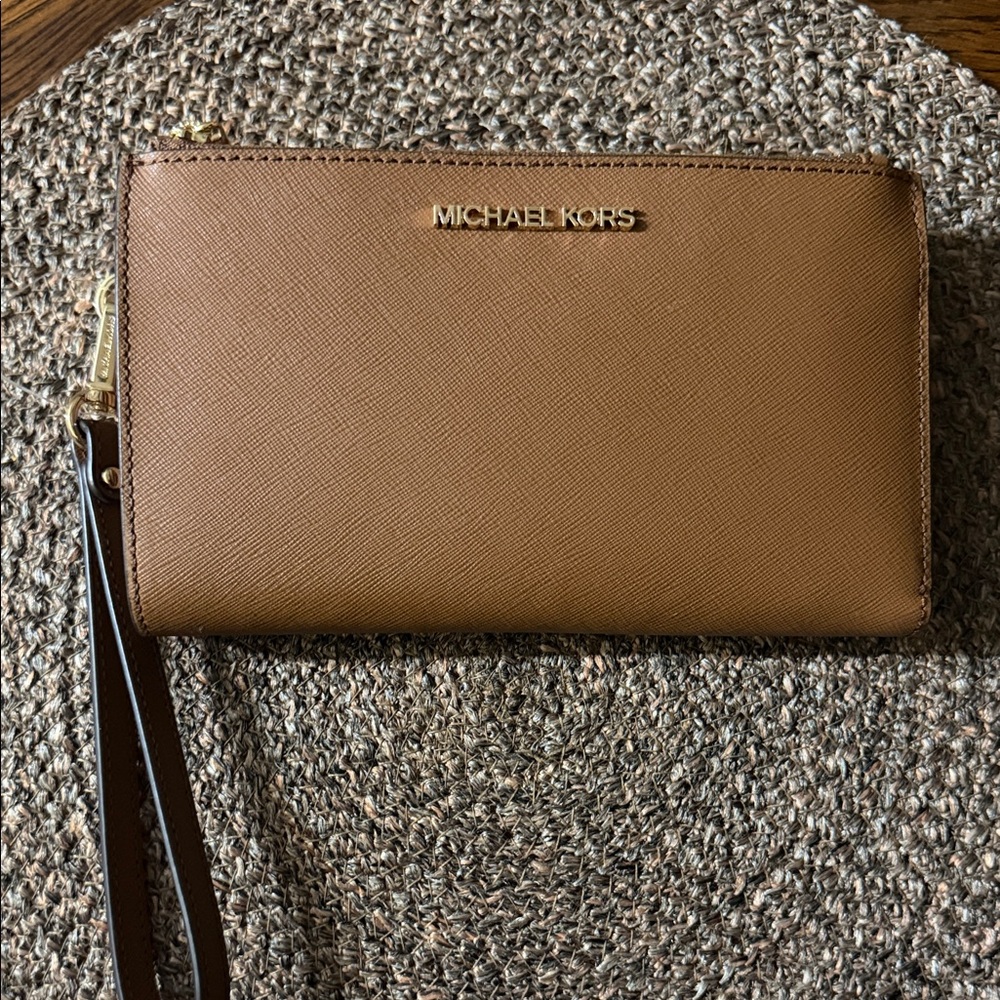 Michael Kors Tan Wristlet with Gold Accents